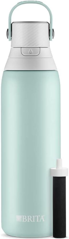Brita Stainless Steel Premium Filtering Water Bottle, BPA-Free, Reusable, Insulated, Replaces 300 Plastic Water Bottles, Filter Lasts 2 Months or 40 Gallons, Includes 1 Filter, Glacier - 20 oz.