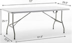 BTEXPERT Plastic Folding Table Fold-in-Half 6 Ft 72"x29.5" Heavy Duty Portable Handle, Indoor Outdoor Picnic Camping Home Event Picnic Party Wedding Tailgating White