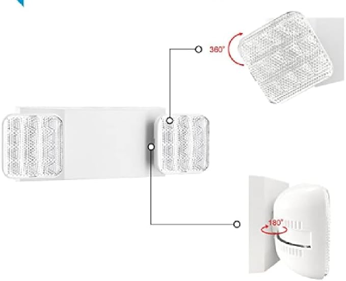 1 Pack LED Emergency Lighting Fixture with 2 LED Heads-Hardwired Adjustable White Commercial Emergency Lights with Battery Backup for Power Failure