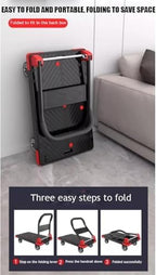 HeavyDuty Folding Steel Platform Cart with Swivel WheelsPortable Moving Trolley for Easy Transport Ideal for Home Warehouse and Office Use