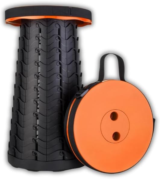 Portable Retractable Folding Stool – Upgraded Thickened Design, Lightweight & Collapsible Seat for Camping, Fishing, Hiking, BBQ, Travel & Outdoor Events (Orange)