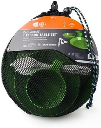 GSI Outdoors Cascadian 1 Person Table Set I 6-Piece Camping, Backpacking Mess Kit, Plastic BPA Free, Plate, Bowl, Mug, Cup & Cutlery Set