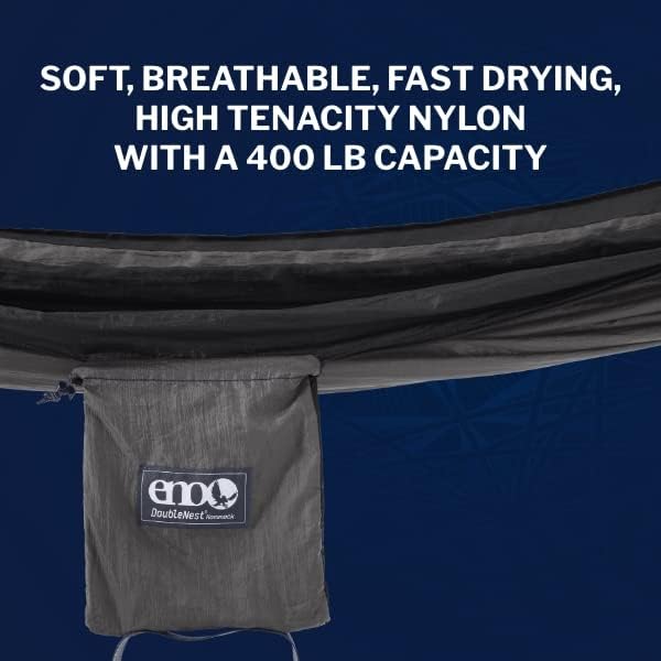 ENO DoubleNest Hammock - Lightweight, Portable, 1 to 2 Person Hammock - for Camping, Hiking, Backpacking, Travel, a Festival, or The Beach - Charcoal/Black