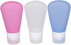 3 Pack Portable Food Grade Squeeze Silicone Liquid Travel Bottles For Shampoo, Conditioner, Lotion, Toiletries, condiments(2 OZ Pink + White + Blue)