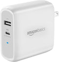 Amazon Basics 68W Two-Port GaN Wall Charger with 1 USB-C (60W) & 1 USB-A Ports (18W) with PD for Laptops, Tablets & Phones (iPhone 16/15/14/13/12/11/X, iPad, MacPro, Samsung, More), Non-PPS, White