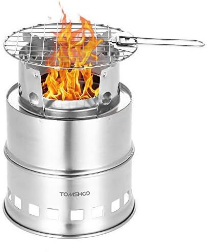TOM SHOO Camping Stove Camp Wood Stove Portable Foldable Stainless Steel Burning Backpacking Stove for Outdoor Hiking Picnic BBQ
