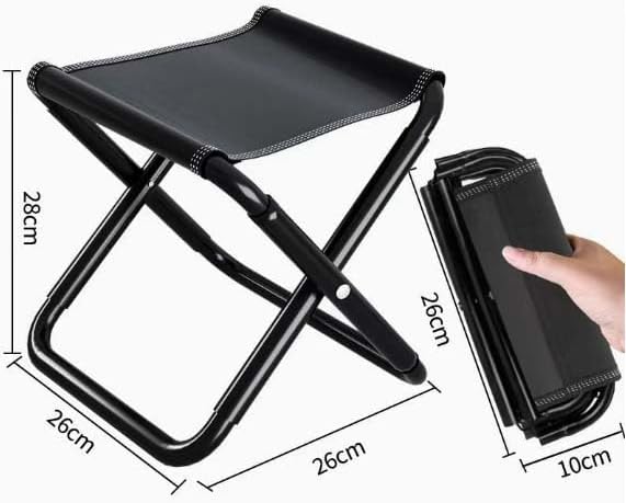 Portable Folding Camping Stool, Lightweight Aluminum Frame, Black Oxford Fabric, 10.2 x 10.2 x 11 inches