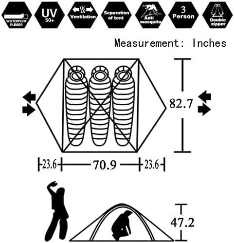 3-4 Season 2 3 Person Lightweight Backpacking Tent Windproof Camping Tent Awning Family Tent Two Doors Double Layer with Aluminum rods for Outdoor Camping Family Beach Hunting Hiking Travel