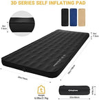 KingCamp Self Inflating Sleeping Pad, R 7.9 Air & Foam Sleeping Pad for Camping, 3" Thick Single Camping Mattress with 3D Sidewalls & Wave Surface Cut for Outdoor Tent Cot Car, PVC Free (Black)