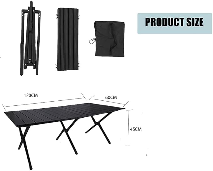 Portable Low Alluminum Roll Up Travel Folding Table for Beach, Camping, & Picnic – Compact, Lightweight, Multi-Purpose for Indoor & Outdoor Use (Black)