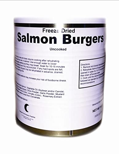 Military Surplus Freeze-Dried Salmon Burgers – 12 Fully Cooked Burgers per Can – 25+ Year Shelf Life – High-Protein Survival Food for Hunting, Camping, Backpacking, and Long-Term Emergency Storage – 16 oz Can