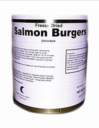 Military Surplus Freeze-Dried Salmon Burgers – 12 Fully Cooked Burgers per Can – 25+ Year Shelf Life – High-Protein Survival Food for Hunting, Camping, Backpacking, and Long-Term Emergency Storage – 16 oz Can