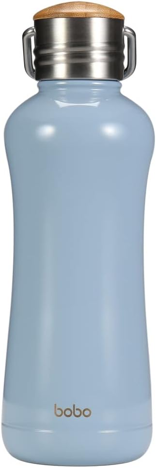 YOHKOH Mini Vacuum Insulated Water Bottle With Bamboo Lid - Stainless Steel Thermos Water Bottle for Women Girls Kids, Metal Sports Hot and Cold Water Bottle Leak-Proof BPA-Free (11.8oz,Blue)