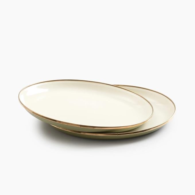 Barebones 2-Tone Deep Plate - Set of 2, 11 inch Dinner Plates - Enamelware Plates - Durable Kitchen or Camping Plate (Olive Drab)
