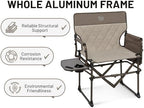 TIMBER RIDGE Aluminum Camping Directors Chair with Side Table Pocket, Portable Folding Chair, Heavy Duty Lawn Chair for Fishing Trip Picnic Concert Outdoor 400lbs, Tan 2 Pack