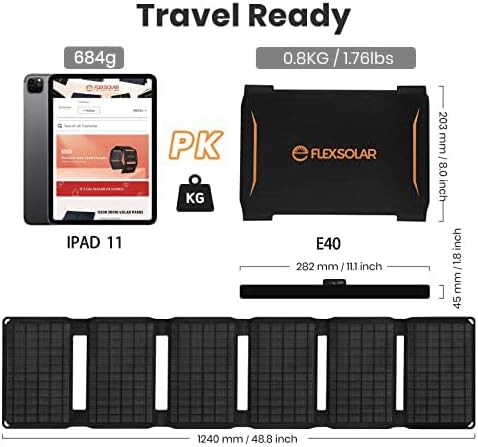 FlexSolar 40W Foldable Solar Panel Charger with USB-C and USB-A Outputs for Phones, Power Banks, Tablets - Waterproof for Camping, Hiking, Backpacking