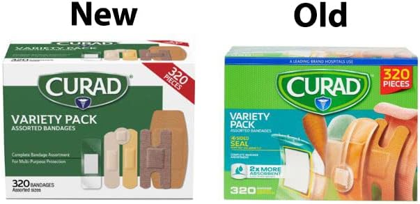 Curad Bulk Variety Pack Assorted Bandages, Flex-Fabric, Waterproof, Plastic, Knuckle, Heavy Duty Bandages (320Count) (Pack of 2)