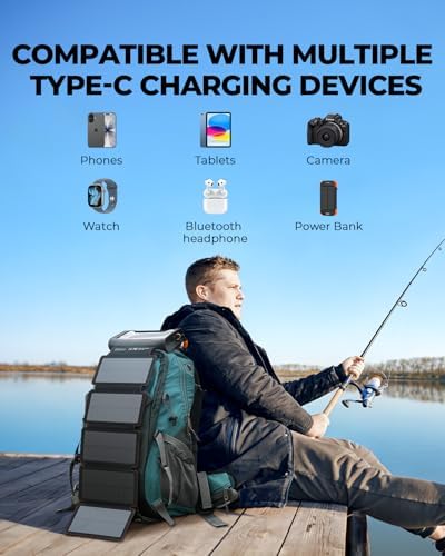 BLAVOR Portable Foldable Solar Charging Pack with Built-in USB-C Cable & Crossbody Lanyard, Plus Solar Charger Power Bank 10,000mAh, 20W PD, Waterproof, Orange for Outdoor Camping Hiking Backpacking