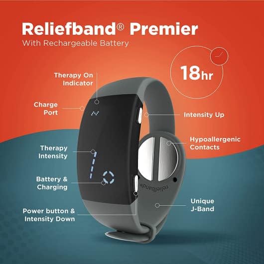 Reliefband Premier Anti-Nausea Wristband for Motion Sickness, Morning Sickness, Travel & Vomiting Relief - Motion Sickness Wristband FDA Cleared Drug-Free, Fast-Acting, Nausea Relief Band (Charcoal)