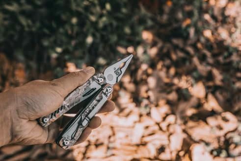 Cherev Tools 19-in-1 Multitool Pliers - Survival Gear Multi Tool with Pocket Knife, Wire Cutter, Ruler, Nail File, Can & Bottle Opener, Cutter, Scissors, Screwdrivers, Self-Driver Bits - Camo Finish