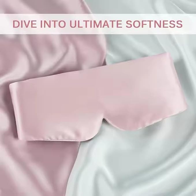 100% Mulberry Silk Sleep Mask, Large Adjustable Eye Cover for Sleeping, Comfortable, Pressure-Free and Breathable Sleeping Masks for Women Men - Pink