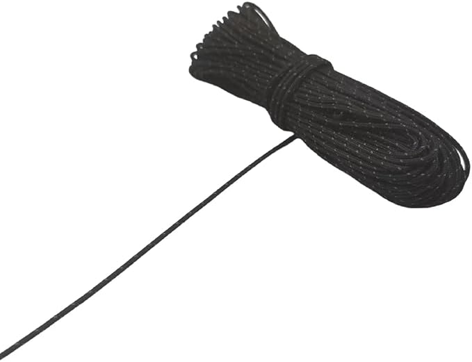 2mm Reflective Guyline Camping Paracord, Ultralight Thin Cord Rope for Tarp Rain Fly Tent Camping, 65 Feet (Black)
