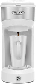 BELLA Dual Brew Single Serve Coffee Maker, Brews both Kcup and Ground Coffee, Large 14oz Capacity, Easy One Touch, Auto Shutoff, White