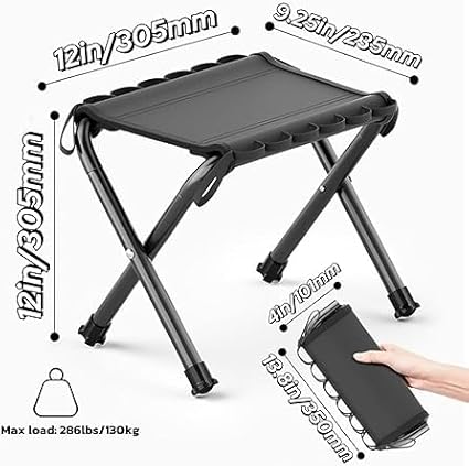 Generic 12inch Mini Portable Folding Stool, Camping Fishing Stool Suitable for Adult Fishing, Outdoor Hiking, Garden and Beach, Hold Up to 286 LBS with Carry Bag,(Black)