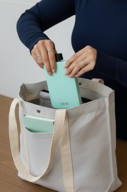 DRNK Stainless Steel Flat Reusable Slim Water Bottle Leak Proof| Non Toxic | BPA Free | Powder Coated | 500ml (Mint)