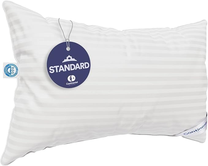 Continental Bedding | Serenity Goose Down Pillow | 700 Fill Power Hungarian White Down | 400TC Cotton Damask Shell | Made in USA | Standard, Medium with Protector