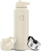 IRON °FLASK Camping & Hiking Hydration Flask with 3 Lids - Stainless Steel, Double Walled & Vacuum Insulated Water Bottle - Leak Proof & BPA Free (Cashmere Cream, Straw - 40 oz)