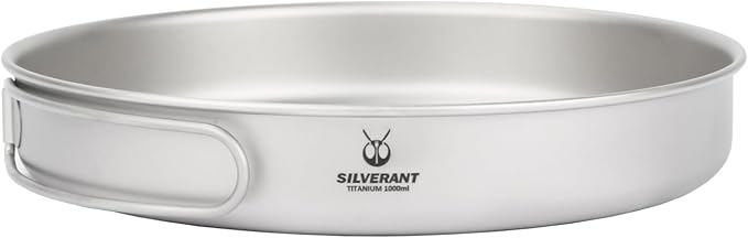 Camping Plate Titanium Pan Dish Plate with Handle & Mesh Bag, Large Reuseable Ultralight Dinner Plate for Camping Outdoors Backpacking (1000ML)