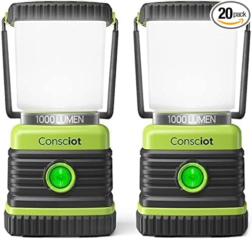 LED Camping Lantern, Consciot Battery Powered Camping Lights, 1000LM, 4 Light Modes, IPX4 Waterproof Tent Lights, Portable Flashlight for Power Outages, Emergency, Hurricane, Hiking, (Pack of 20)