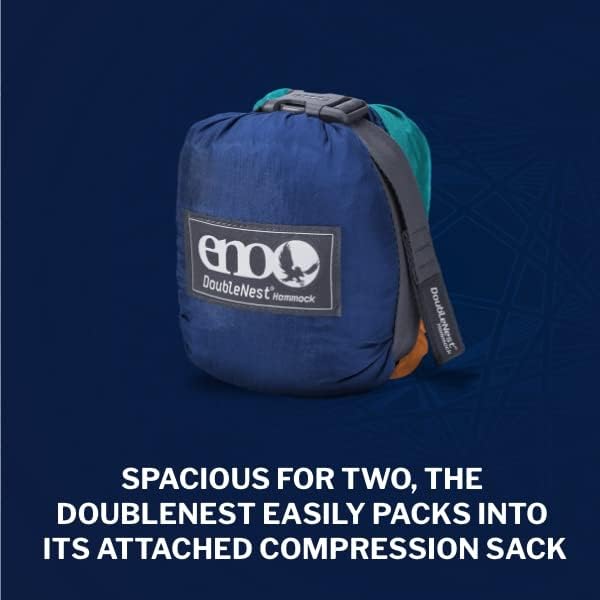 ENO DoubleNest Hammock - Lightweight, Portable, 1 to 2 Person Hammock - for Camping, Hiking, Backpacking, Travel, a Festival, or The Beach - Aqua/Sapphire/Amber