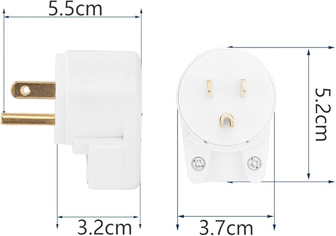 (5PACK) 90 Degree USA Canada 3Pole Male Nema 5-15P 15A 125V Right Angle AC Plug, White