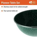 GSI Outdoors Pioneer Enamel 12 Pieces (4-Person) Dish Set I Enamelware Dishes Including Plates, Bowls and Mugs for Camping, Outdoors, RV, Camp, Green