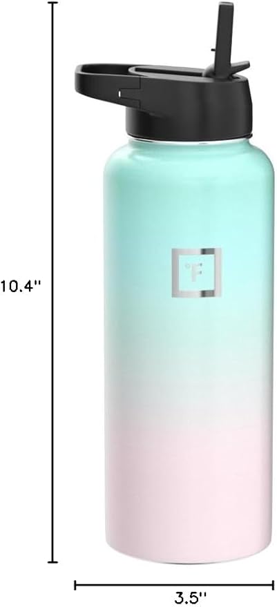 IRON °FLASK Camping & Hiking Hydration Flask with 3 Lids - Stainless Steel, Double Walled & Vacuum Insulated Water Bottle - Leak Proof & BPA Free (Bubble Gum, Straw - 40 oz)