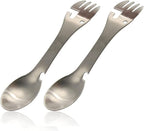 5 in 1 Stainless Steel Outdoor Cutlery - Spoon Fork Knife Bottle Can Opener for Camping Hiking Travel Multi-Purpose Cutlery (2 Pack)
