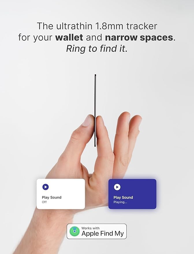 Rhinokey® Wallet Tracker Card (iOS Only) - Slim Rechargeable 1.8mm Thin Tracker Airtag Wallet IP68 Waterproof Apple Find My Luggage Tags Item Finder with Key Chain Hole