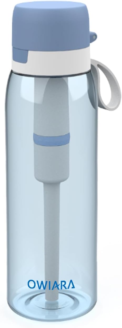 Water Bottle with Filter for Drinking, 26 Ounces 3-Stage Water Filter Bottle for Outdoor Travel Camping Moutaining Backpacking Hiking (Sky Blue)