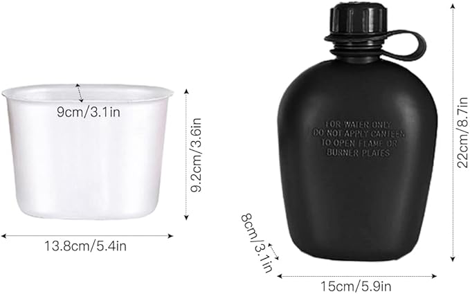 HXBER 3 Piece Canteen Kit with Aluminum Cup and Cover for Outdoor Camping Hiking Backpacking Survival