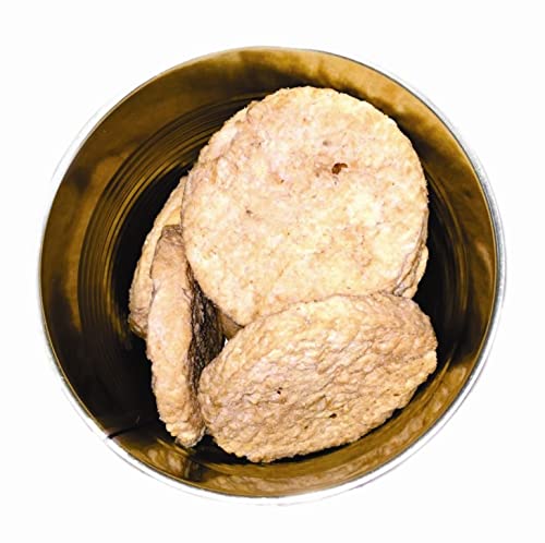 Military Surplus Freeze-Dried Salmon Burgers – 12 Fully Cooked Burgers per Can – 25+ Year Shelf Life – High-Protein Survival Food for Hunting, Camping, Backpacking, and Long-Term Emergency Storage – 16 oz Can