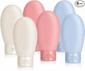 Silicone Travel Bottles Set, 60ml Leak Proof Refillable Squeezable Containers with Carry Bag, 6 Pack in Pink, Blue, White for Shampoo, Soap, Toiletries