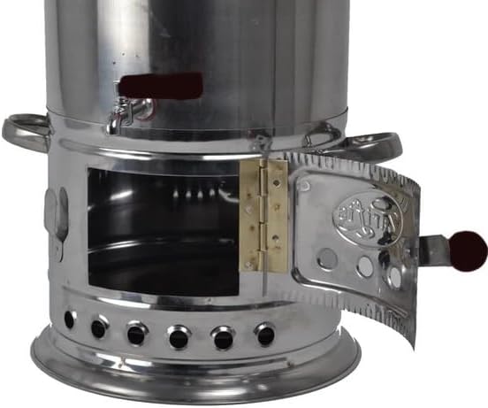 Portable Turkish Samovar Tea Kettle, Camping Water Boiler Tea Pot, Wood, Coals Fired Semaver Teapot, Water Heater for Camping, Picnic, Hunting, Outdoor Activities with Black Handles | 135.2 oz (4 lt)