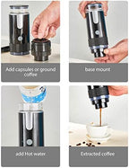 Portable Coffee Machine, Compact and Rechargeable, Extracts Delicious Pure Coffee, Compatible with for K Cup Capsules and Ground Coffee, Easy to Use for Travel and More