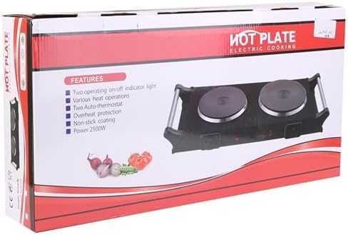 Hot Plate, 2000W Portable Electric Stove for Cooking with Stay Cool Handles & 5 Levels Adjustable Temperature, Countertop Double Coil Burner for RV Home Camp Compatible for All Cookwares,Black