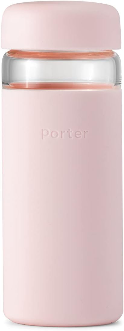 W&P Porter Glass Wide Mouth Bottle w/ Protective Silicone Sleeve | Blush 16 Ounces | On-the-Go | Reusable Bottle | Portable and Lightweight | Dishwasher Safe