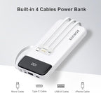 Power Bank 10000mAh Portable Charger with 4 Built-in Cables, Type-C in & Out Phone Charger, External Battery Charger Pack & Travel Essential for iPhone 16/15/14, Samsung, iPad, Android