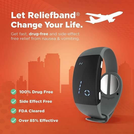 Reliefband Premier Anti-Nausea Wristband for Motion Sickness, Morning Sickness, Travel & Vomiting Relief - Motion Sickness Wristband FDA Cleared Drug-Free, Fast-Acting, Nausea Relief Band (Charcoal)