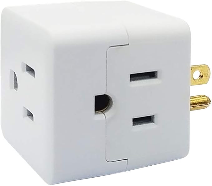Uninex PS36 3-Outlet Grounded Plug Cube Taps, Extra-Wide Adapter Spaced, Easy Access, Compact, ETL Listed, 2-Pack